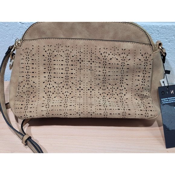 New Violet Ray Purse Tan Faux Leather Lasercut Crossbody Shoulder Bag - Picture 2 of 10